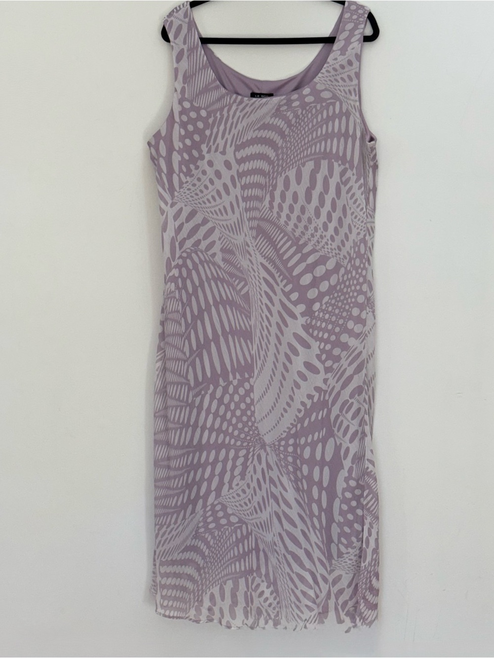 Le Bos 22W Lavender Abstract Print Sleeveless Chiffon Overlay Midi Dress Plus